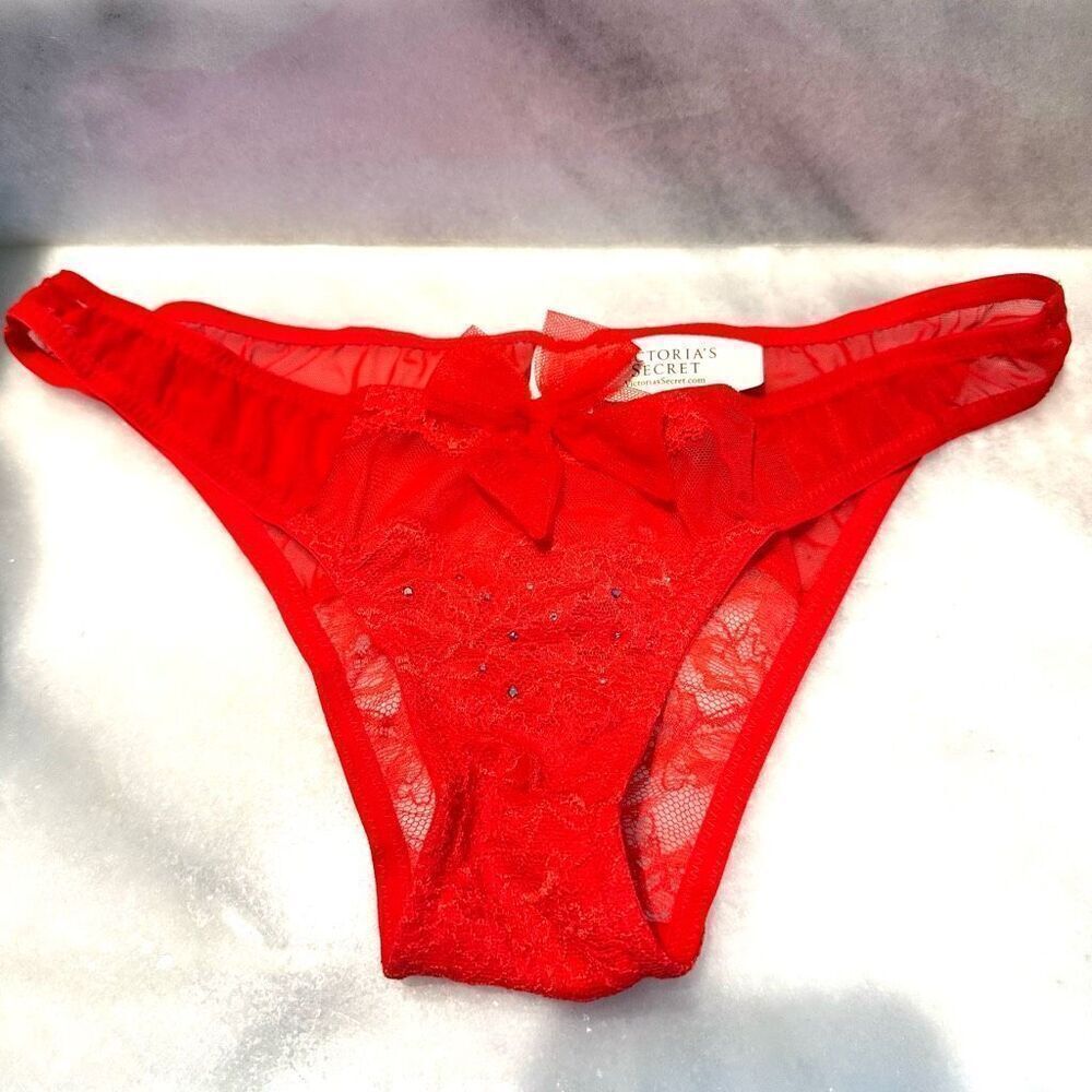 NWT Victoria's Secret Dream Angels Sheer Lace Low Rise Cheekini Red Small